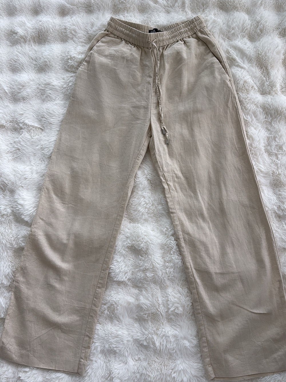 Women’s Casual Drawstring Linen Pants - Beige